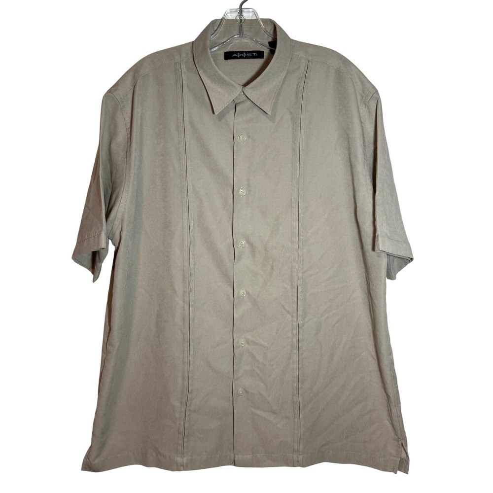 AXIIST Mens‎ Tan Button Up Short Sleeve Shirt Casual Summer Size L